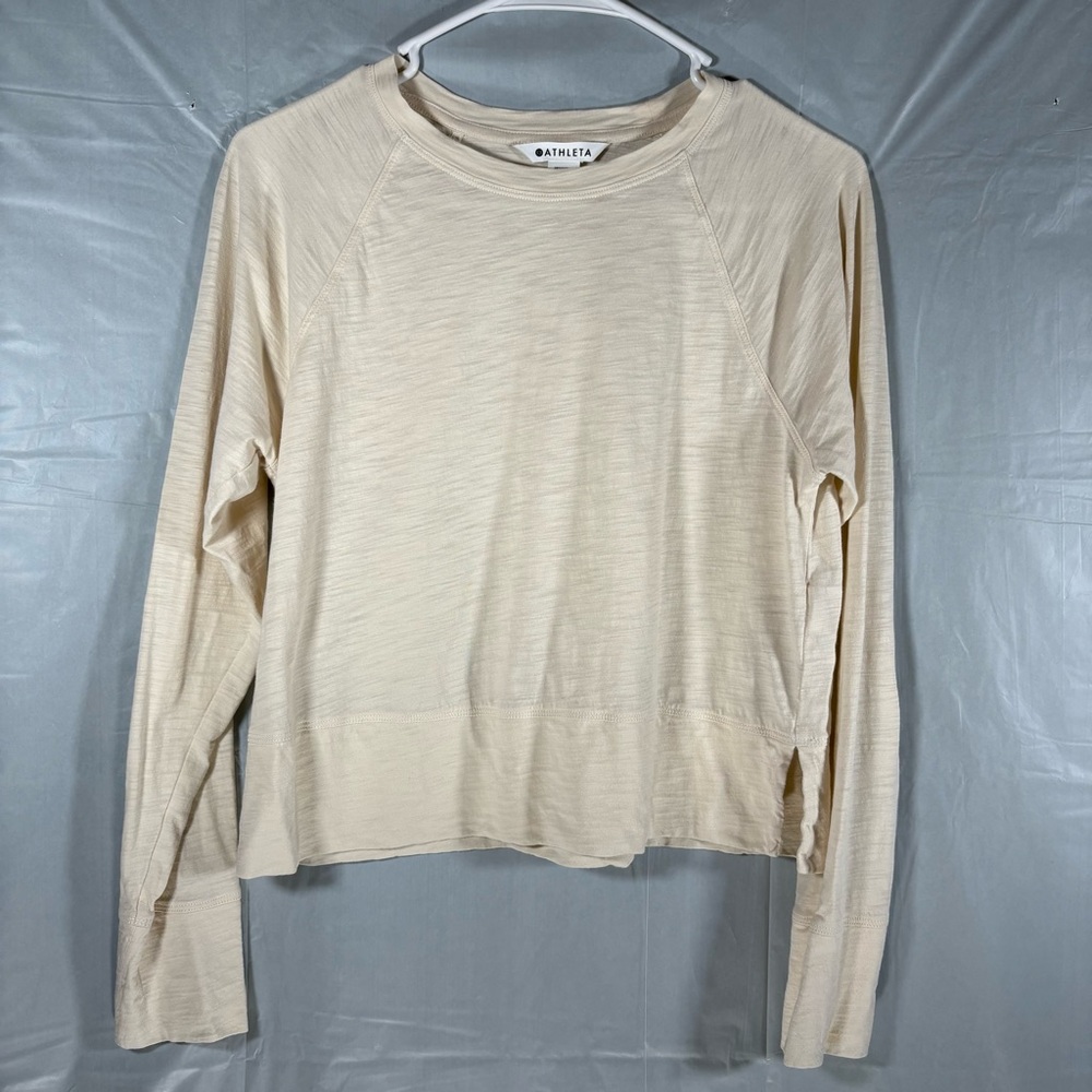 Athleta Top Womens XS Cream Long Sleeve Basic Cotton Casual Athleisure Pullover